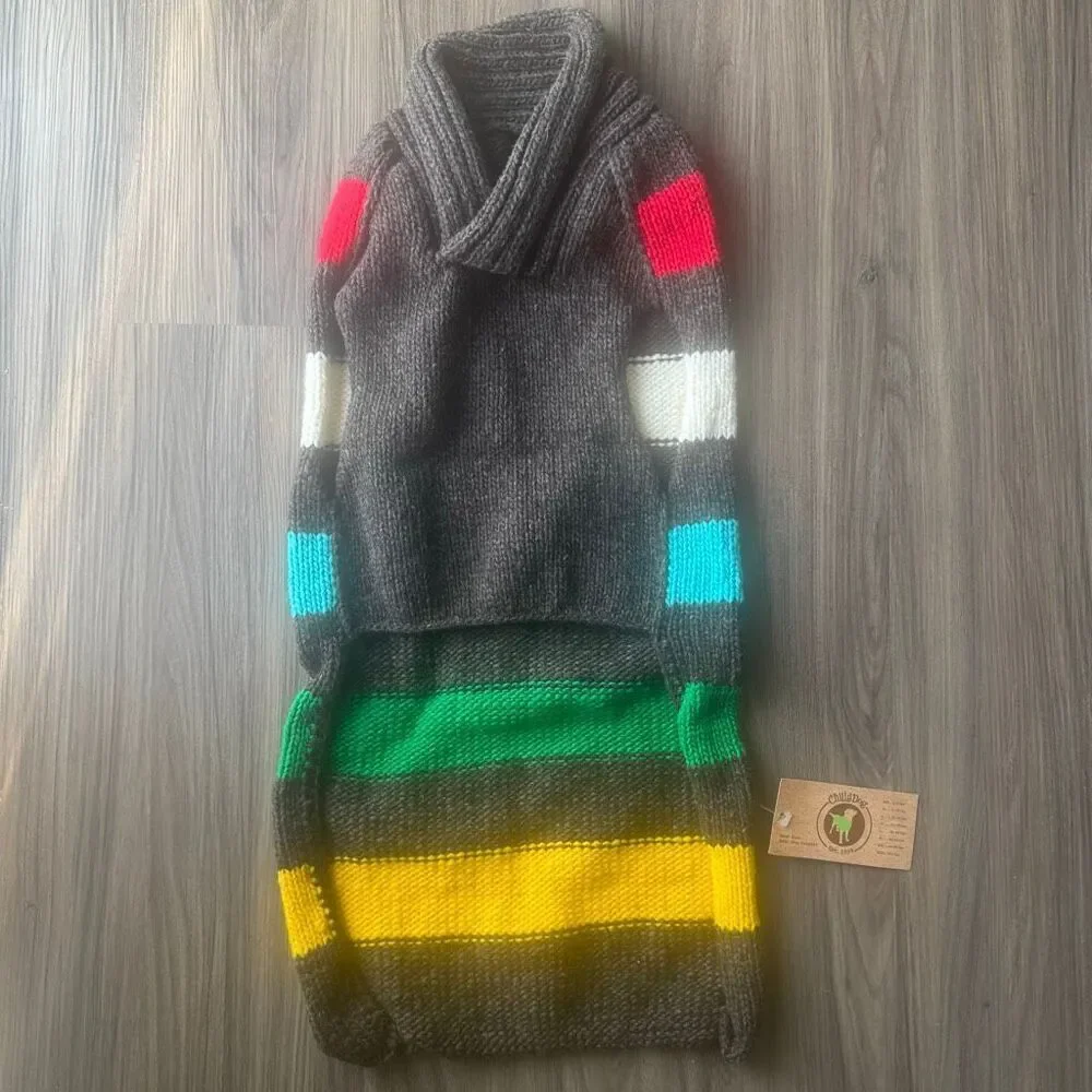 Chilly Dog Charcoal Striped 100% Organic Wool Dog Sweater Size XL